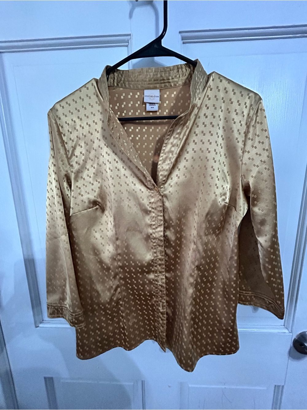 Covington Champagne Satin Button-Front Blouse